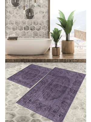 Viyana Home Dijital Baskılı Kaymaz Tabanlı Yıkanabilir 2'li Set Banya Halısı Klozet Takımı Paspas VHKZ-HT-148