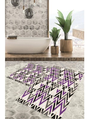 Viyana Home Dijital Baskılı Kaymaz Tabanlı Yıkanabilir 2'li Set Banya Halısı Klozet Takımı Paspas VHKZ-HT-782