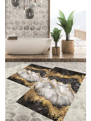 Viyana Home Dijital Baskılı Kaymaz Tabanlı Yıkanabilir 2'li Set Banya Halısı Klozet Takımı Paspas VHKZ-HT-316