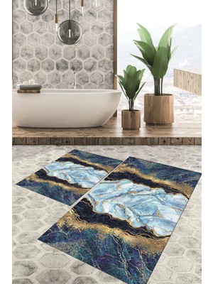 Viyana Home Dijital Baskılı Kaymaz Tabanlı Yıkanabilir 2'li Set Banya Halısı Klozet Takımı Paspas VHKZ-HT-319