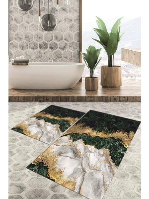 Viyana Home Dijital Baskılı Kaymaz Tabanlı Yıkanabilir 2'li Set Banya Halısı Klozet Takımı Paspas VHKZ-HT-321