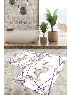 Viyana Home Dijital Baskılı Kaymaz Tabanlı Yıkanabilir 2'li Set Banya Halısı Klozet Takımı Paspas VHKZ-HT-328