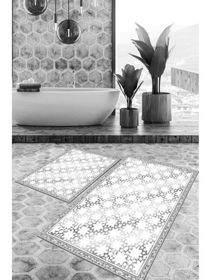 Viyana Home Dijital Baskılı Kaymaz Tabanlı Yıkanabilir 2'li Set Banya Halısı Klozet Takımı Paspas VHKZ-SD-1111