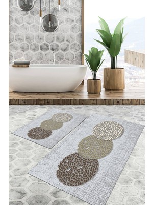Viyana Home Dijital Baskılı Kaymaz Tabanlı Yıkanabilir 2'li Set Banya Halısı Klozet Takımı Paspas VHKZ-SD-783