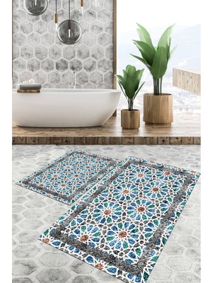 Viyana Home Dijital Baskılı Kaymaz Tabanlı Yıkanabilir 2'li Set Banya Halısı Klozet Takımı Paspas VHKZ-SD-810