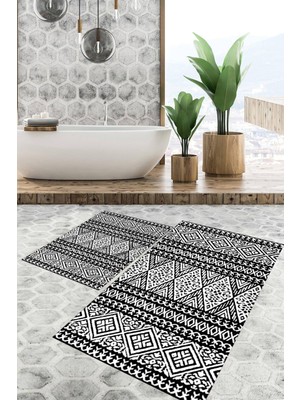 Viyana Home Dijital Baskılı Kaymaz Tabanlı Yıkanabilir 2'li Set Banya Halısı Klozet Takımı Paspas VHKZ-SD-843