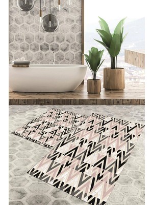 Viyana Home Dijital Baskılı Kaymaz Tabanlı Yıkanabilir 2'li Set Banya Halısı Klozet Takımı Paspas VHKZ-HT-784