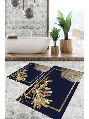 Viyana Home Dijital Baskılı Kaymaz Tabanlı Yıkanabilir 2'li Set Banya Halısı Klozet Takımı Paspas VHKZ-HT-850