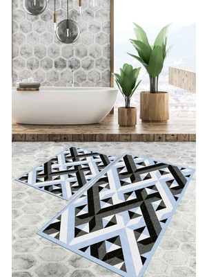 Viyana Home Dijital Baskılı Kaymaz Tabanlı Yıkanabilir 2'li Set Banya Halısı Klozet Takımı Paspas VHKZ-SD-942