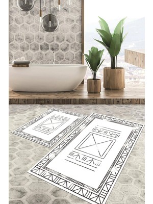 Viyana Home Dijital Baskılı Kaymaz Tabanlı Yıkanabilir 2'li Set Banya Halısı Klozet Takımı Paspas VHKZ-HY-1376