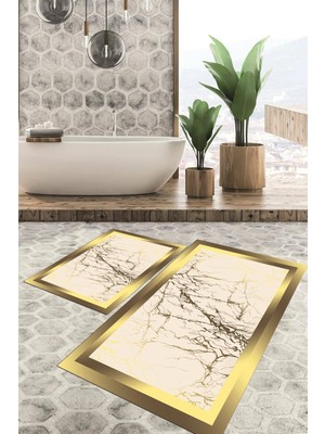 Viyana Home Dijital Baskılı Kaymaz Tabanlı Yıkanabilir 2'li Set Banya Halısı Klozet Takımı Paspas VHKZ-SD-493