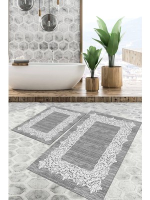 Viyana Home Dijital Baskılı Kaymaz Tabanlı Yıkanabilir 2'li Set Banya Halısı Klozet Takımı Paspas VHKZ-SD-607