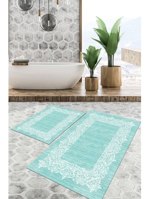 Viyana Home Dijital Baskılı Kaymaz Tabanlı Yıkanabilir 2'li Set Banya Halısı Klozet Takımı Paspas VHKZ-SD-608
