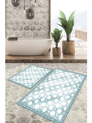 Viyana Home Dijital Baskılı Kaymaz Tabanlı Yıkanabilir 2'li Set Banya Halısı Klozet Takımı Paspas VHKZ-SD-1112