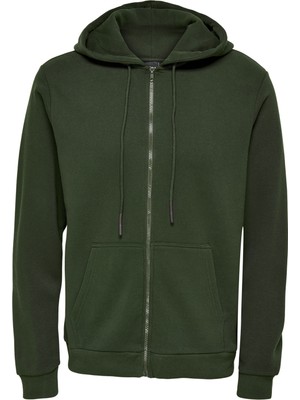 Only & Sons Yeşil Erkek Sweat Shirt Onsceres Zip Thr. Hoodie Sweat Noos