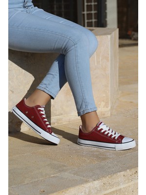 Woggo 2250 Günlük Keten Kadın Spor Ayakkabı Bordo