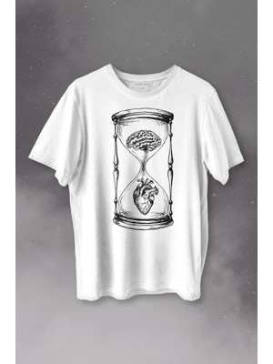 Kendim Seçtim Kum Saati Kalp Beyin Aşk Mantık Baskılı Tişört Unisex T-Shirt