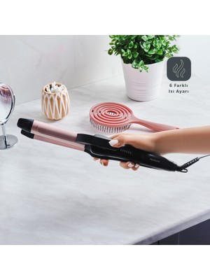 Homend Hairmony 4605H 2 In 1 Saç Düzleştirici ve Maşa 19 mm Seramik Plaka ile 6 Farklı Isı Ayarı