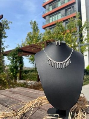 Aleyka Su Yolu Abiye Kolye Küpe Set Swarovski Kristal Taşlı Gelin Kolye Küpe Set