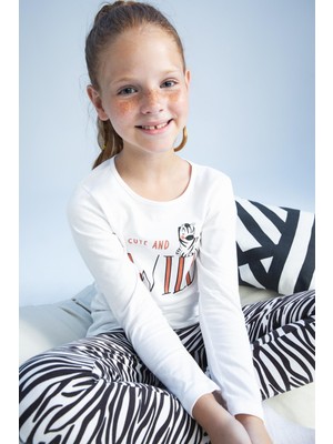 DeFacto Kız Çocuk Desenli Uzun Kollu Penye Pijama Takım Y3676A622WN