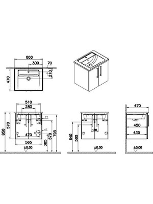 Vitra Root Flat 60 cm Beyaz Kapaklı Banyo Dolabı Alt Modül Lavabo