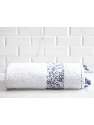 Madame Coco Fayette Banyo Havlusu - Beyaz Lacivert - 70 x 140 cm