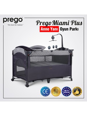 Prego Miami Plus Anne Yanı Oyun Parkı 70X120 cm Gri Tekerlekli Portatif Kullanım Kolaylığı