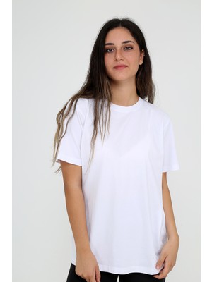Rubadi Oversize (bol ve geniş kesim) Beyaz T-Shirt. Bisiklet Yaka, Basic, Salaş Model