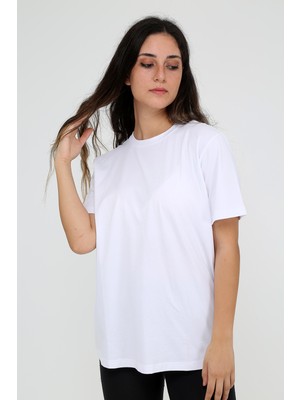 Rubadi Oversize (bol ve geniş kesim) Beyaz T-Shirt. Bisiklet Yaka, Basic, Salaş Model