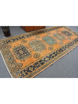 Kayra Export Türk Halısı, Eskitme Halı, Halı, 144 x 339  cm  Turuncu Halı, Yün Yer Halı, Bohemsı Oturma Odası Halı,