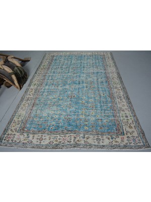 Kayra Export Eskitme Halı, Türk Halısı, Halı, 176 x 260 cm Mavi Halı, Dekoratif Yer Halı, El Yapımı Oturma Odası Ha