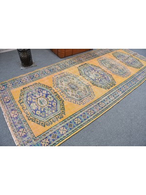 Kayra Export Eskitme Halı, Türk Halısı, Halı, 136 x 334  cm  Sarı Halı, Ofice Yer Halı, Bahçe Yer Halı,  11398