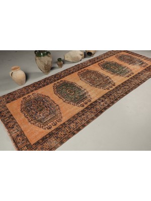 Kayra Export Eskitme Halı, Türk Halısı, Halı, 136 x 340  cm  Turuncu Halı, Bahçe Büyük Halı, Kabilesı Salon Halı,  80