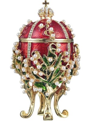 Dünyadan Hediyeler Faberge Yumurta Swarovski Taşlı Lüks Mücevher Kutusu Kırmızı 8 cm