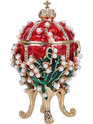 Dünyadan Hediyeler Faberge Yumurta Swarovski Taşlı Lüks Mücevher Kutusu Kırmızı 8 cm