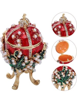 Dünyadan Hediyeler Faberge Yumurta Swarovski Taşlı Lüks Mücevher Kutusu Kırmızı 8 cm