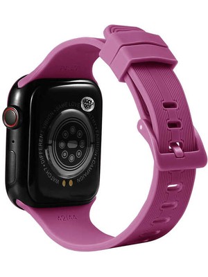 Case 4U Apple Watch Seri 7 Çizgili Esnek Silikon Kordon 45mm KRD-23 Mürdüm