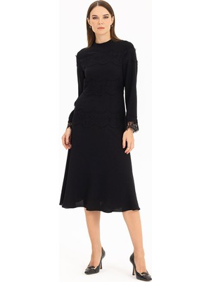 Seçil Kadın Dantel Detaylı Midi Boy Elbise 2911023 Siyah