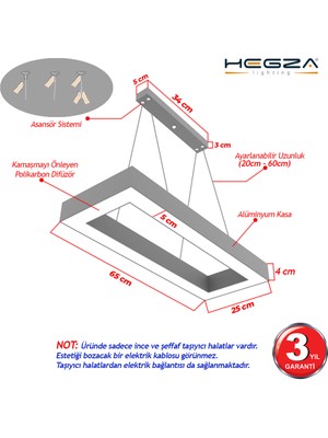 Hegza Lighting Mesita Gri Kasa Sarı Işık Ledli Sarkıt Modern LED Avize