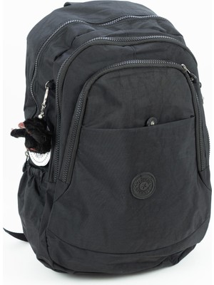 İmaks Suya Dayanıklı Krinkıl / Klinkır Kumaş Çok Gözlü Sırt ve Okul Çantası Siyah 8812