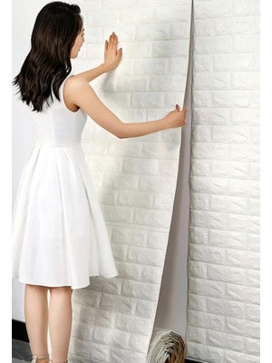 Renkli Duvarlar Kendinden Yapışkanlı Beyaz Tuğla Desen 3D Duvar Kağıdı Paneli Tek Parça 70X500 cm
