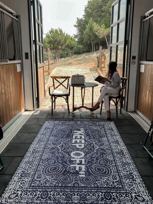 Rugs Modern Mira Keep Off Yazılı Lacivert Klasik Modern Halı 881