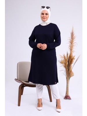 Kadın Büyük Beden İki İplik Penye Uzun Tesettür Tunik