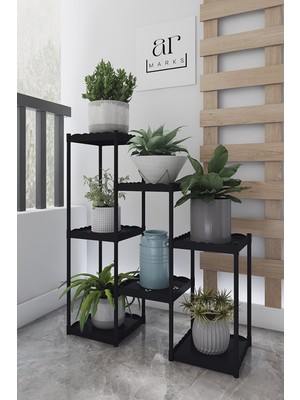 Armarks 7 Raflı Saksılık , 7 Raflı Siyah Saksılık , Dekoratif Saksılık Çiçeklik , Plastik Saksılık Çiçeklik AR322