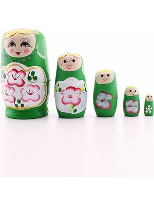 Home Dekor Hediye Sevgiliye Hediye Ahşap Tombul Iç Içe Matruşka Bebek Yeşil Set 5li Büyük Boy