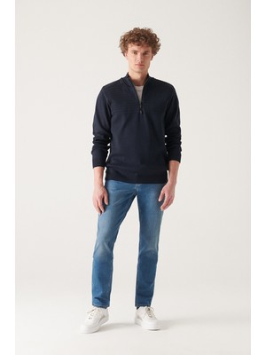 Avva Erkek Mavi Eskitme Yıkamalı Likralı Slim Fit Jean Pantolon E003540