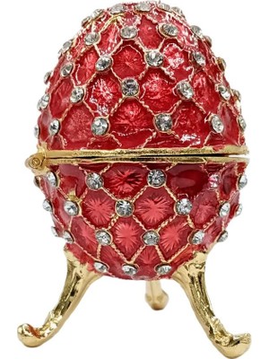 Dünyadan Hediyeler Faberge Yumurta Swarovski Taşlı Lüks Mücevher Kutusu Kırmızı 10 cm