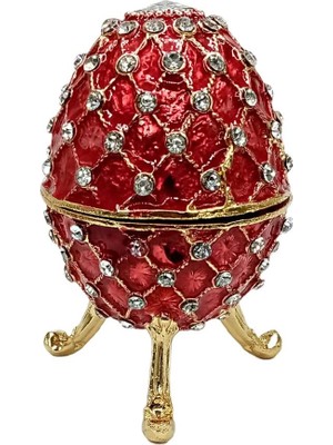 Dünyadan Hediyeler Faberge Yumurta Swarovski Taşlı Lüks Mücevher Kutusu Kırmızı 10 cm