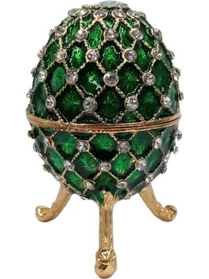 Dünyadan Hediyeler Faberge Yumurta Swarovski Taşlı Lüks Mücevher Kutusu Yeşil 10 cm