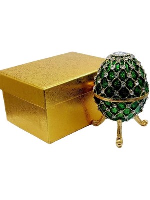 Dünyadan Hediyeler Faberge Yumurta Swarovski Taşlı Lüks Mücevher Kutusu Yeşil 10 cm